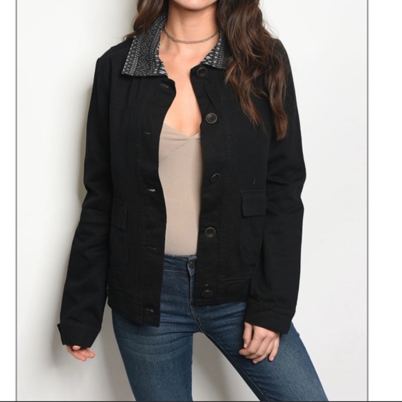 Black Denim Hem & Thread Fall Jacket Pockets Collar Detail Sizes Medium Large - Picture 3 of 10